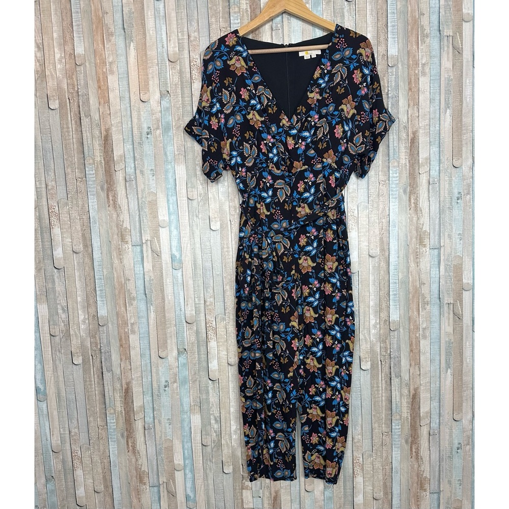 Boden 4 4P Floral‎ Print Alice Wrap V Neck Front Jumpsuit Crinkle Gauze $160
